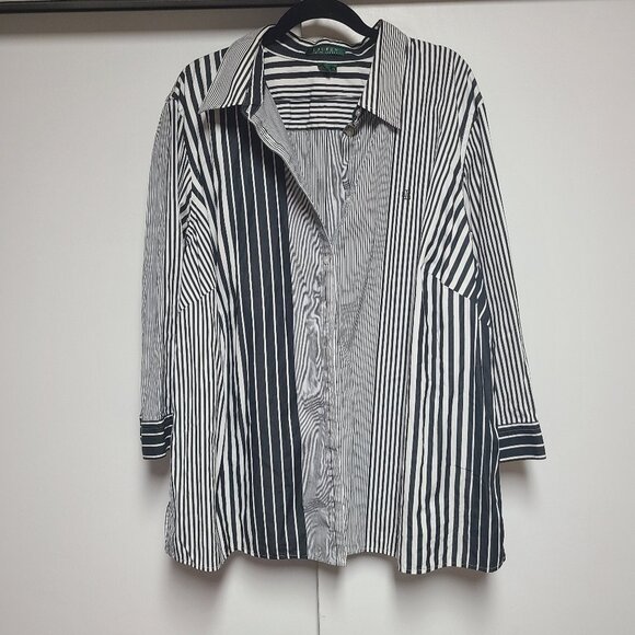 Raulf Lauren Tops - Black and white stripe button-up blouse
